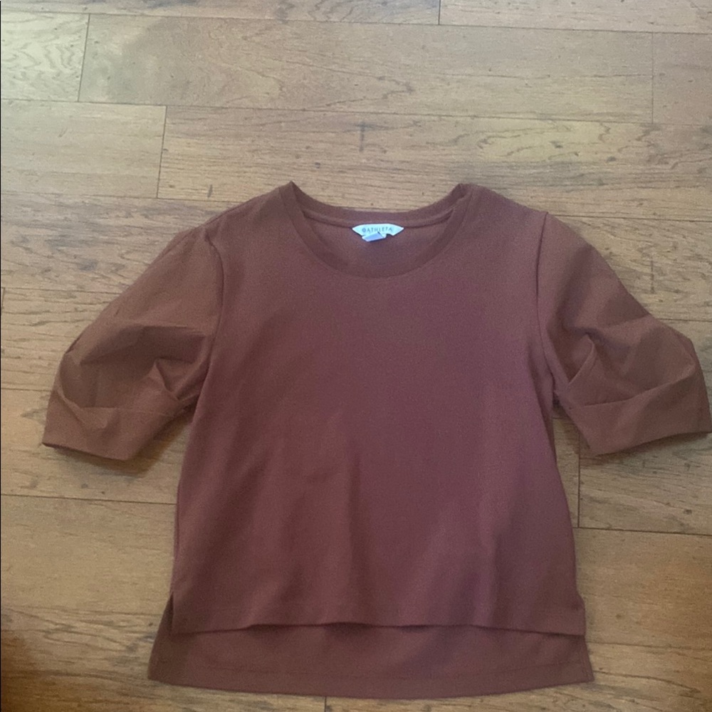 Athleta Rust Brown Short Sleeve Harlow mixed media top
